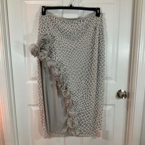 ASOS Gray Embellished Midi Skirt beaded pearl sequins beads plus